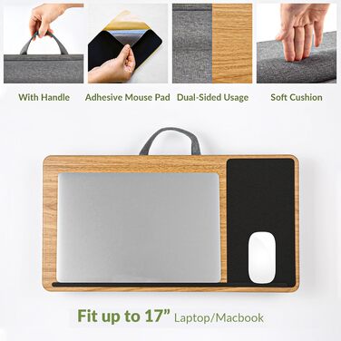 Підставка для ноутбука на колінах, Laptoptisch для дому, офісу, ліжка, дивану – дерев'яний дизайн, розмір L (30.5 x 57 x 4.5 см)