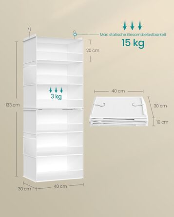 Органайзер для шафи SONGMICS, роздільник полиць, навісна полиця, розкладний органайзер, металеві гачки та бамбукові вставки, білий (RCH007W01)