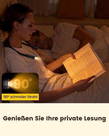 Glocusent Лампа для читання на шиї з 100 годин освітлення, захищає зір | Регульована колірна температура та 5 рівнів яскравості, легка лампа для ліжка, шиття, ремонту