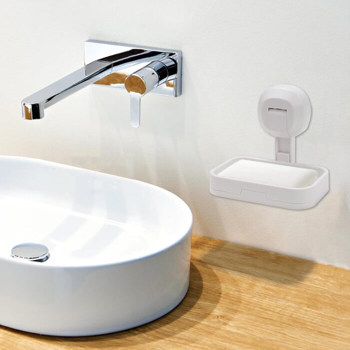 Тримач для мила настінний з піддоном для води, без свердління, з шухлядкою, пластиковий, білий