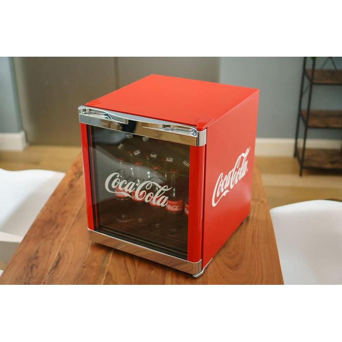 °CUBES Mini Холодильник Original Червоний (48L) з скляними дверцятами, тихий та енергоефективний - Ідеально для офісу, вечірок та геймінгу. Холодильник для напоїв (Coca-Cola Classic)