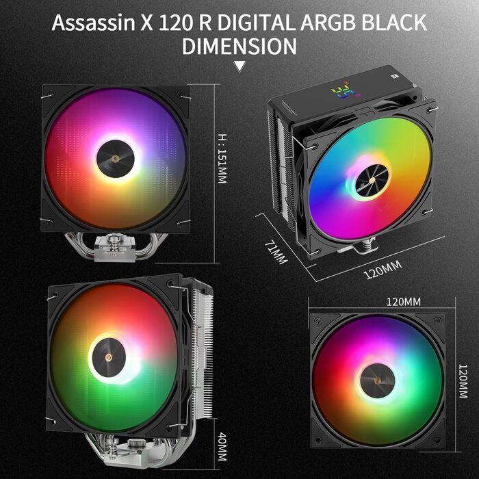 Вентилятор для ПК TR Assassin X 120R Digital ARGB з підсвічуванням, тихий, сумісний з AM4/AM5, Intel LGA1851/1700/115X/1200