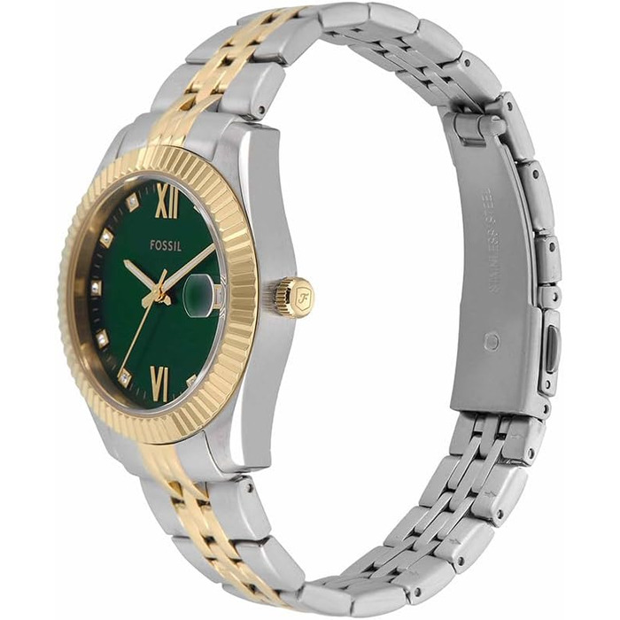 Жіночий кварцовий годинник Fossil Scarlette 33мм з датами та сталевим браслетом, колір: холодне зелене