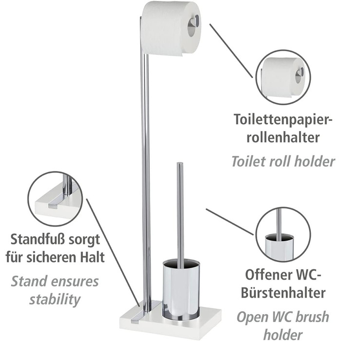 Набір для туалету WENKO Noble Elegante: тримач щітки та рулону туалетного паперу, полірезин, чорний, 20 x 74 x 15 см