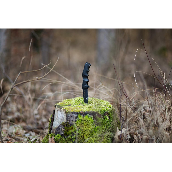 Wolfgang's UNDIQUE One-Handed Folding Knife made from fine 440C steel - One-Handed knife with leather holster - Outdoor knife with multi-functional blade - Strong survival - Hunting knife Bushcraft One-Handed Folding Knife FullBlack