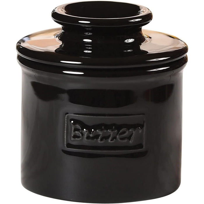 Butter Bell BB-CCBLK The Original Crock by L. Tremain, Cafe Retro Collection - Glossy, Bone China, Midnight Black