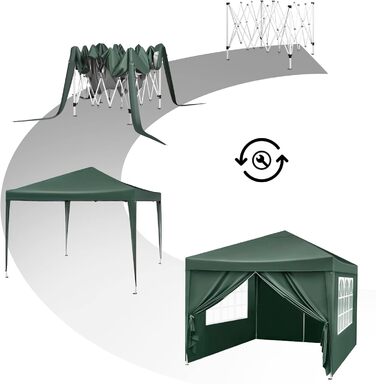 Павільйон WOLTU Pop-Up водонепроникний складаний тент 3x3 м із боковинами, металевий каркас, оксфорд, для саду, тераси, кемпінгу, фестивалів, зелений