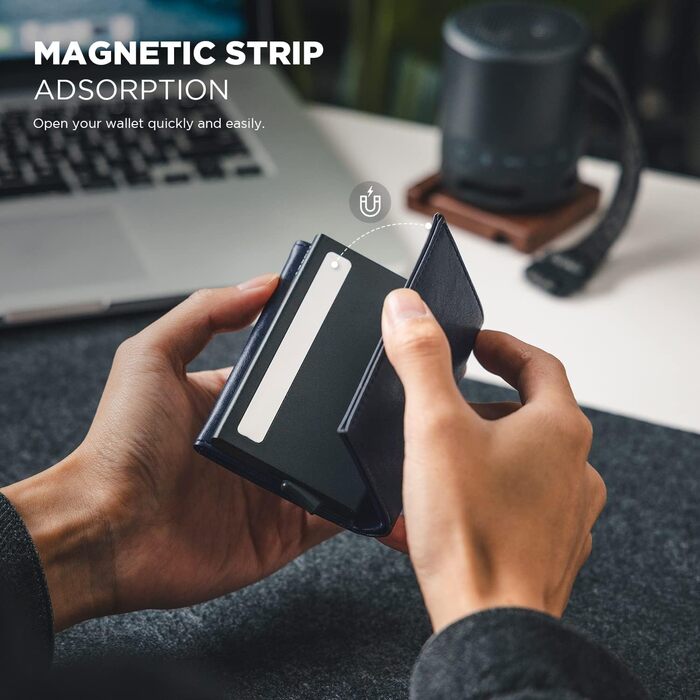 Чоловіче шкіряне картхолдер VULKIT з RFID-блокуванням, відділенням для грошей та візитки, Navy Blue