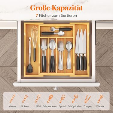 Органайзер для столових приборів Lifewit для шухляд 43 см, дерев'яний, для кухні (24-40 см)