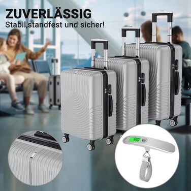 Набір валіз 3 шт. з жорсткою оболонкою, сірий колір. Легкий, міцний, з обертовими колесами на 360° та TSA замком. Підходить як ручна поклажа.