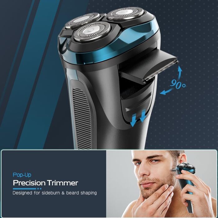 Електричний чоловічий бритва з тримером, USB-C, 120 хв роботи (блакитний)