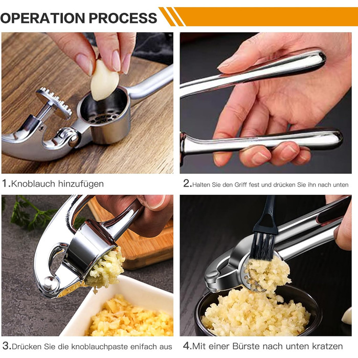 Пресс для часнику з зручною ручкою, 3 частини - сріблястий Garlic press