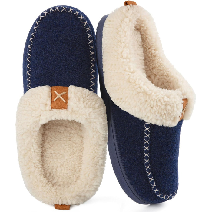 Домашні тапочки LongBay для жінок, теплі, з ефектом вовни, з піною Memory Foam, м'яке Sherpa підкладка, для дому та вулиці (38/39 EU, Navy Blue)