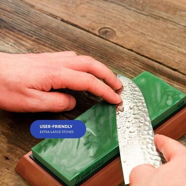 Набір точильних каменів Sharp Pebble Premium: 400/1000/6000 грит - для заточування ножів з водою, з бамбуковою основою та подарунковою коробкою