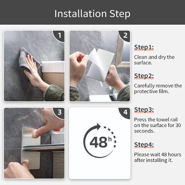 Подвійний тримач для рушників Doppelt без свердління, 304 нержавіюча сталь, сріблястий, 39 см