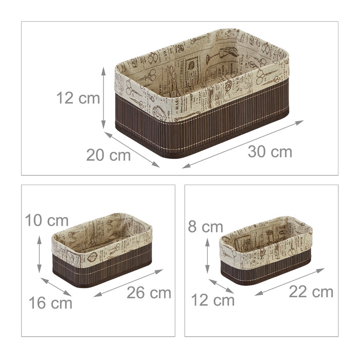 Relaxdays 3-Piece Bamboo Storage Baskets