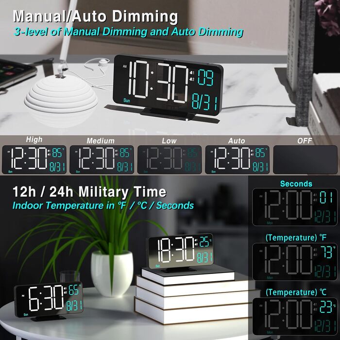 Цифровий LED будильник для спальні KOSUMOSU 6.7