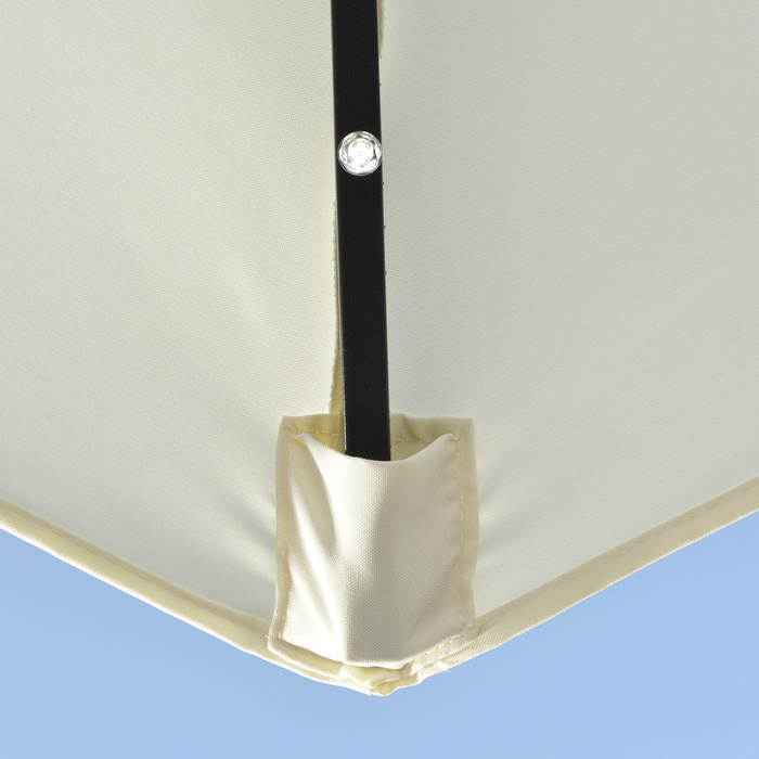 Сонцезахисний парасоль від Outsunny, 265x240 см, напівкруглий з LED-підсвіткою, напівкругла парасоль для тераси з ручним механізмом та сонячною панеллю, метал, бежевий