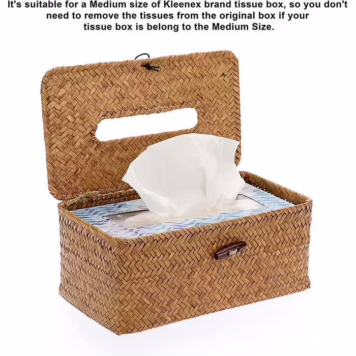 SUMNACON Rectangular Seagrass Cosmetic Tissue Box for Home Decorative Woven Paper Holder Candy Rattan Tissue Box Home Decoration for Bathroom Living Room Office Restaurant Handmade Brown