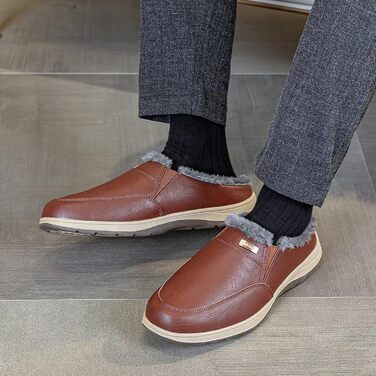 Чоловічі домашні тапочки з шкіри, зимові, теплі, з плюшевою підкладкою для дому та вулиці (темно-коричневий, 41 EU)