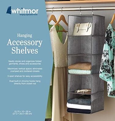 Whitmor Настінні полиці-органайзери для одягу, сірі (5 шт.)