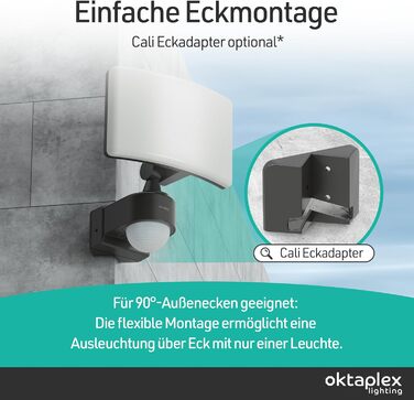 LED прожектор настінний з датчиком руху Oktaplex Cali Motion 30W, IP65, антрацит, 3000K, з функцією Master