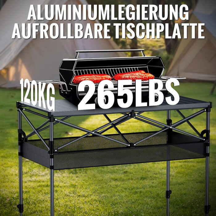 Зручний складаний туристичний стіл Garllen для пікніка та відпочинку на природі, 82x40 см, 2 рівня висоти (44/70 см), сталевий, з сумкою