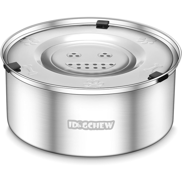 Миска для собак без облизування, нержавіюча сталь, протиковзаюча, витокостійка, легко миється, 3L, срібна