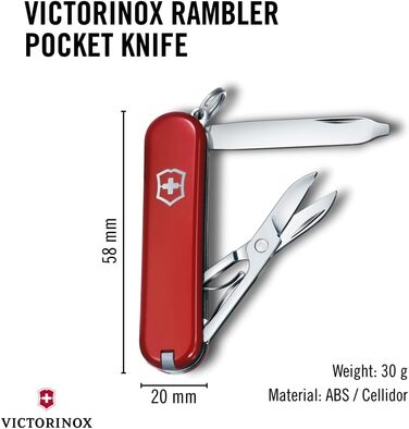 Швейцарський ніж Victorinox Rambler Klein, 10 функцій, червоний (з Phillips викруткою та ножицями)