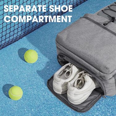 G4Free Tennis Bag Backpack - Large Capacity Tennis Racket Bag with Shoe Compartment for Men & Women (Grey)