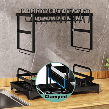 Сушарка для посуду Moufier з 2 ярусами, з піддоном та тримачем для кухонного приладдя, нержавіюча сталь