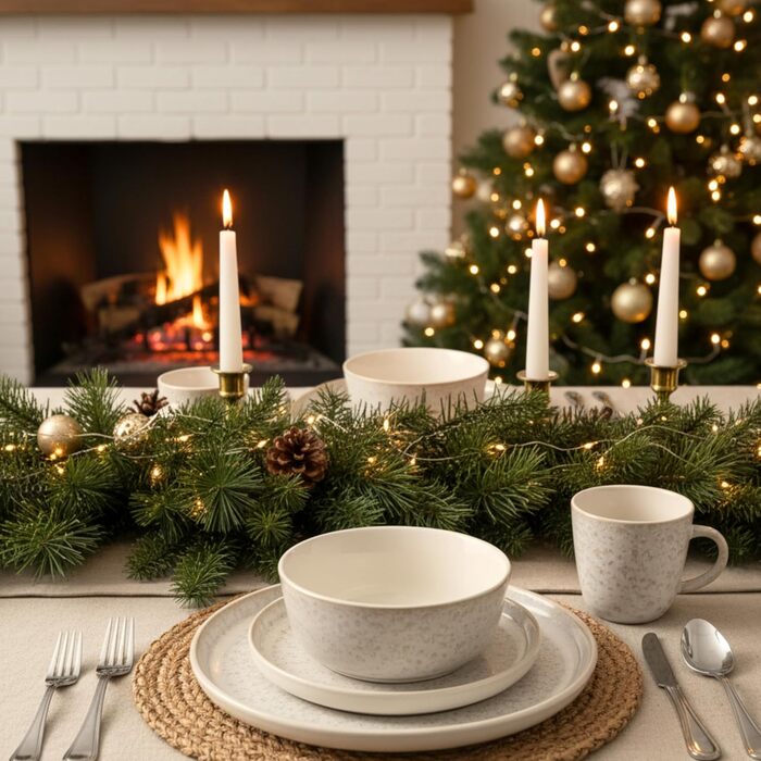 Набір посуду SÄNGER Key West 30 предметів: тарілки для 6 осіб, миски, чашки, серія VALUE COLLECTION, кремовий колір з пісочною текстурою