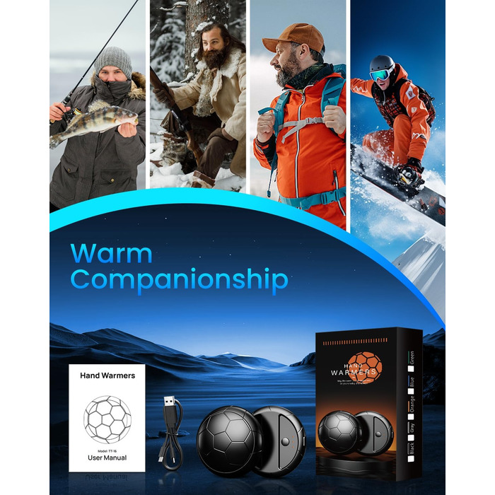 Електричні грілки для рук 2 шт. | USB, 3 режими нагріву, 20 годин тепла, для активного відпочинку та дому, чорний