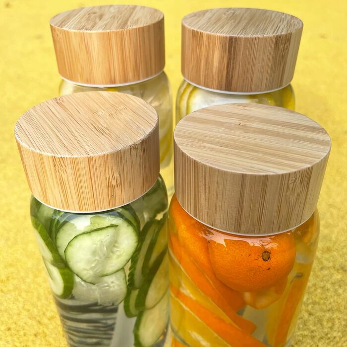 Glass Water Bottle 1L - Glass Water Bottle with Bamboo Lid 1 Liter (Green Leaves 1liter, 1000ml)