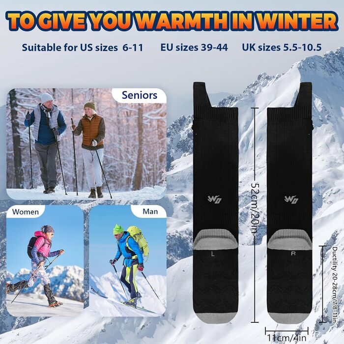 Обогревні шкарпетки з акумулятором 5000mAh, 36-42, до 65°C, без помаранчевих смуг