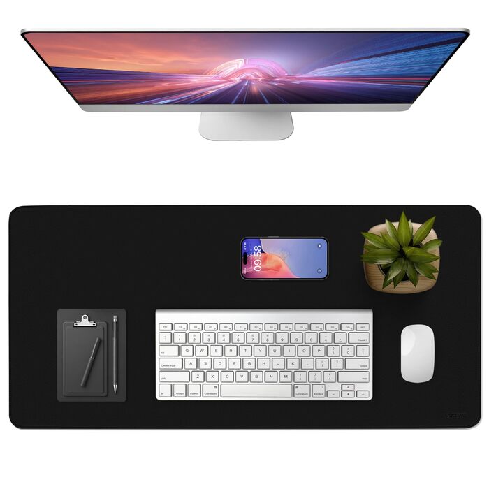 Килимок для миші та столу Vicwe з екошкіри PU, 90x43 см, чорний - захист для офісу та дому