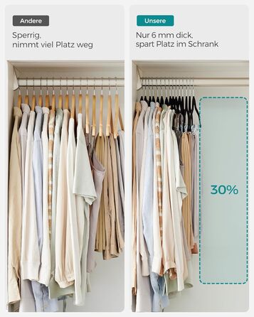 SONGMICS Velvet Clothes Hangers, 20-Piece Set, Skirt Hanger, 42.5 cm wide, with adjustable clips, non-slip, space-saving, for trousers, coats, dresses, black CRF012B20
