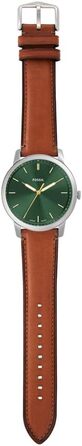 Годинник Fossil для чоловіків The Minimalist 3H, кварцовий механізм, 44 мм, срібна сталева коробка та шкіряний ремінь, FS5439 (Olivgrün)