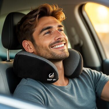 Подушка для шиї Trip Up з Memory Foam - для подорожей (літак, авто) - ергономічна, м'яка, дихаюча, регульована, чорна (Jet Black)