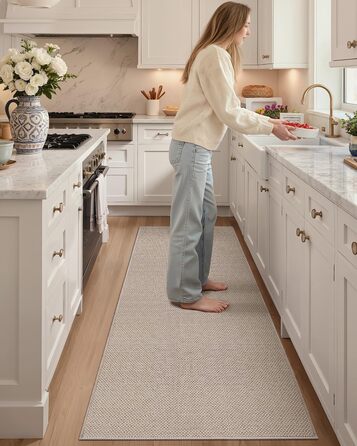 Килимок кухонний неслизький, 61x183 см, тканинний з гумовою основою, бежевий | COLOR&GEOMETRY