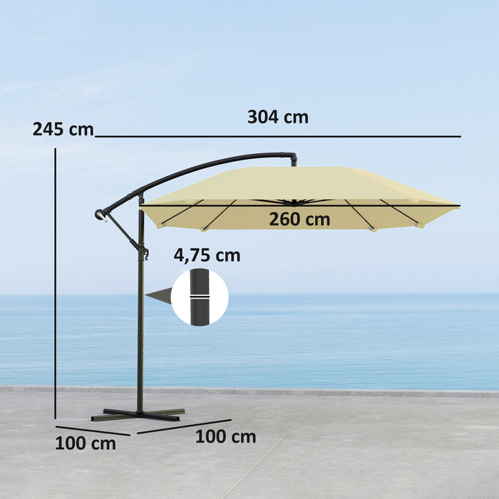 Сонцезахисний парасолька Outsunny Ampelschirm Alu Ø 260 см, парасолька з ручним механізмом, водонепроникна, з підставкою, ручкою, захистом від вітру, регульована, парасолька для ринку, нахильна, садовий парасолька, захист від сонця для балкона, саду, тера