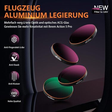 Набір фільтрів ND/CPL для DJI Osmo Action 5 Pro: CPL, ND8, ND16, ND32 (сумісний з Osmo Action 4/3)