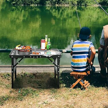 Складний стіл для кемпінгу REDCAMP 60x40 см для пікніка, BBQ, приготування їжі. Легкий, алюмінієвий, з регульованими ніжками, чорний (90x41 см)