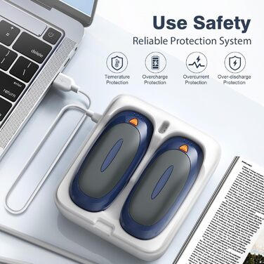 Електричні грілки для рук 2 шт. 4000mAh з зарядним кейсом 10000mAh, 3 режими нагріву, USB-C, для катання на лижах, кемпінгу, подарунок (темно-синій)
