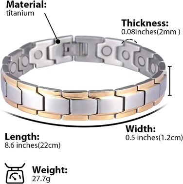Чоловічий браслет з магнітною терапією - Елегантний дизайн широких ланок з хірургічної сталі, покриття титаном, стильний аксесуар для чоловіків