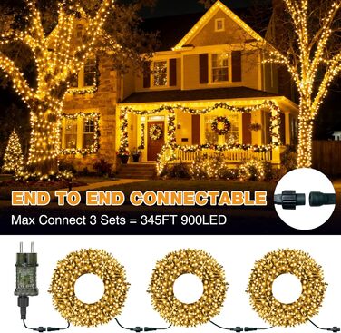 Льо́хка гірлянда BTfarm 20M з 200 LED, зовнішнє живлення, пульт дистанційного керування, таймер, для дому та саду, 8 режимів, IP65, тепле біле світло, чорний кабель 30м