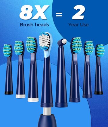 Електрична зубна щітка Demita зі звуковими коливаннями, 8 насадок, 40000 VPM, 5 режимів, швидка зарядка (30 днів роботи), чохол для подорожей (S1, 5-deepblue)