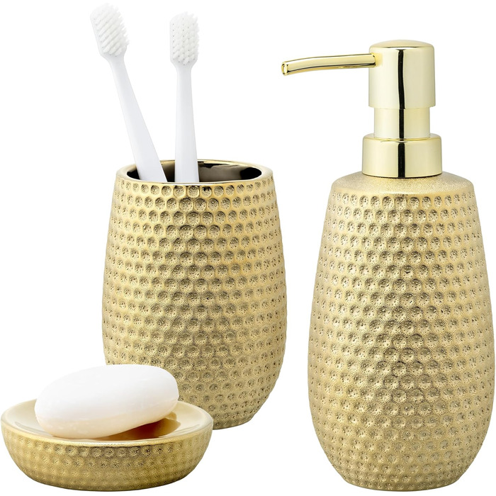 Набір для ванної кімнати Navaris Premium - елегантний набір аксесуарів (дозатор мила, мильниця, стакан для зубної пасти) - золото