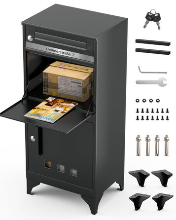 Поштовий ящик антрацит з гравіюванням, персоналізований, 2-в-1, нержавіюча сталь, з відділенням для газет та посилок (XXL)