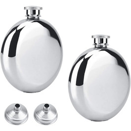 Набір з 2 флаконів для алкоголю з нержавіючої сталі, 177 мл, для віскі, коньяку, кемпінгу, подорожей, барів та вечірок (сріблястий)